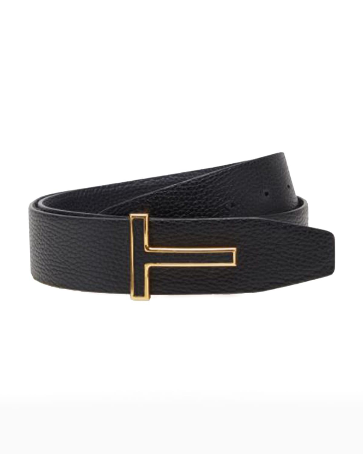 Mens Grained Leather T-Buckle Belt Product Image