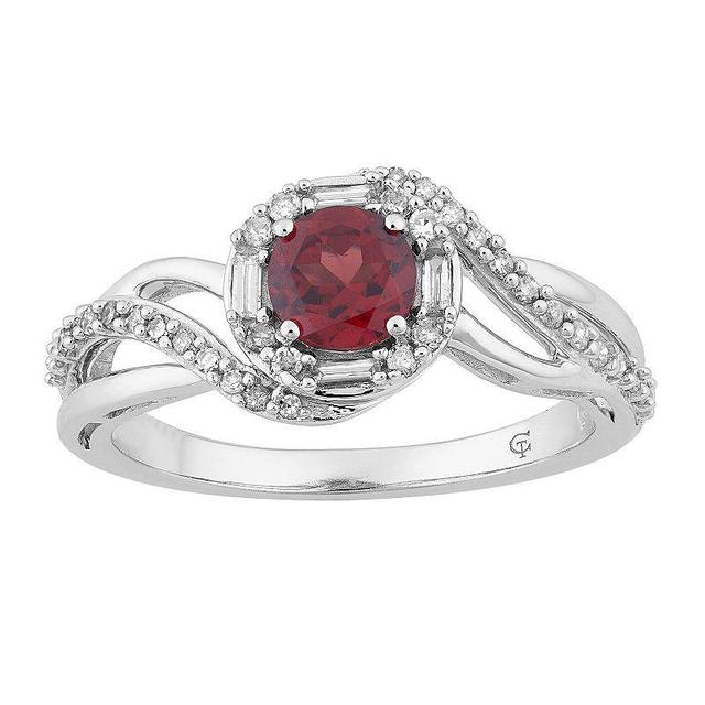 10k White Gold Garnet & 1/4 Carat T.W. Diamond Swirl Ring, Womens Red Product Image