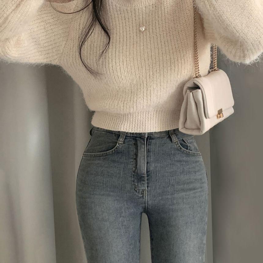 Cold Shoulder Plain Ribbed Knit Oversized Sweater Product Image