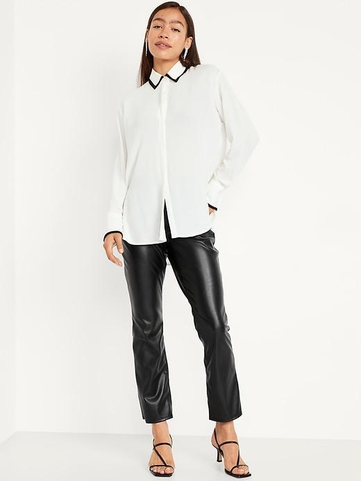 High-Waisted Faux-Leather Boot-Cut Ankle Pants Product Image