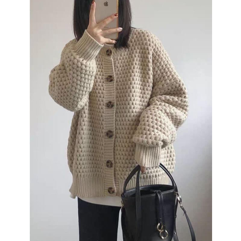 Round Neck Plain Cardigan Product Image