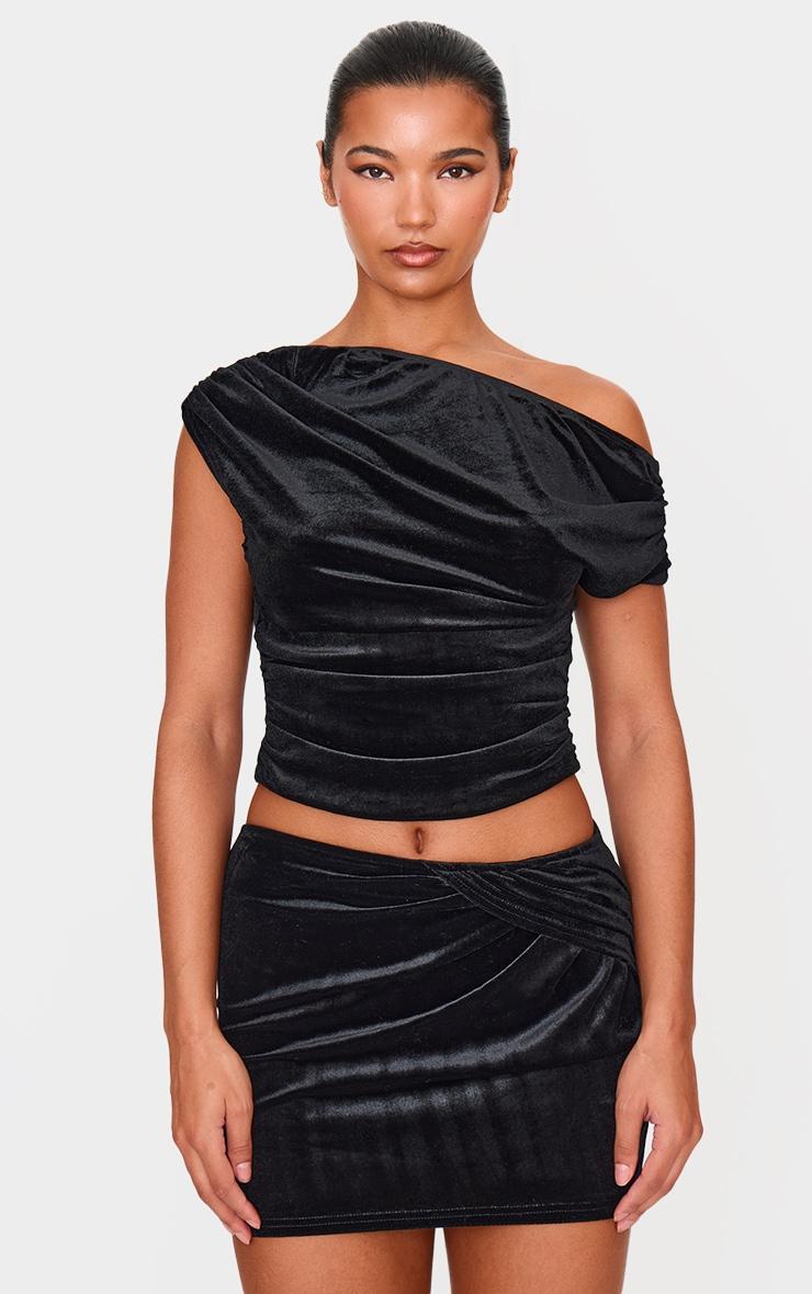 Black Velvet Ruched Detail Top Product Image