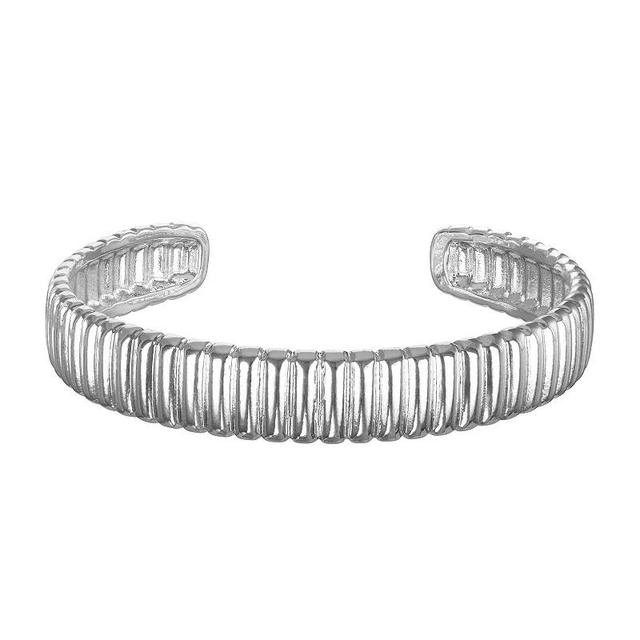 Emberly Silver Tone Ribbed Textured Cuff Bracelet, Womens, None Product Image