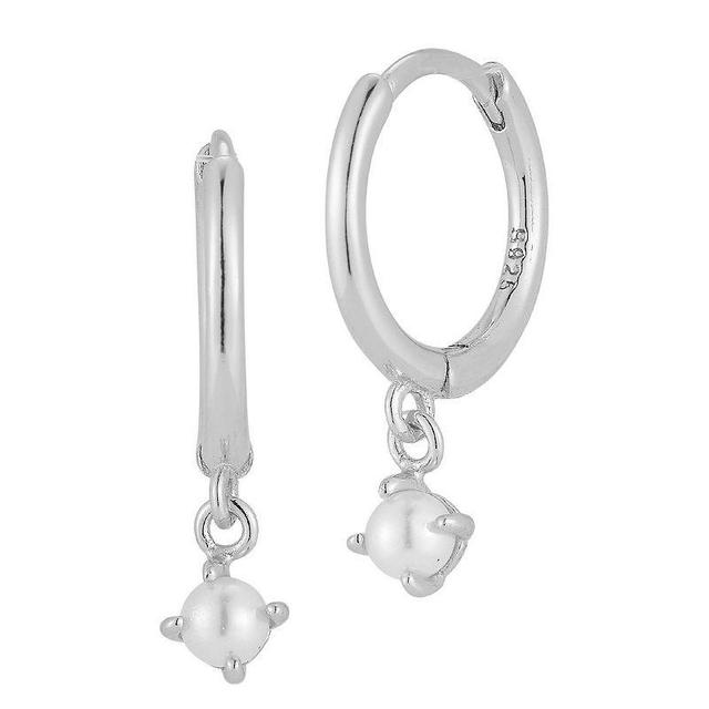 Sunkissed Sterling Freshwater Cultured Pearl Charm Huggie Hoop Earrings, Womens, Silver Tone Product Image