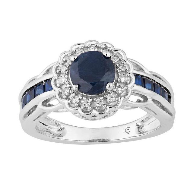 10k Gold Sapphire & 1/8 Carat T.W. Diamond Tiered Flower Ring, Womens 10k Whgold Product Image