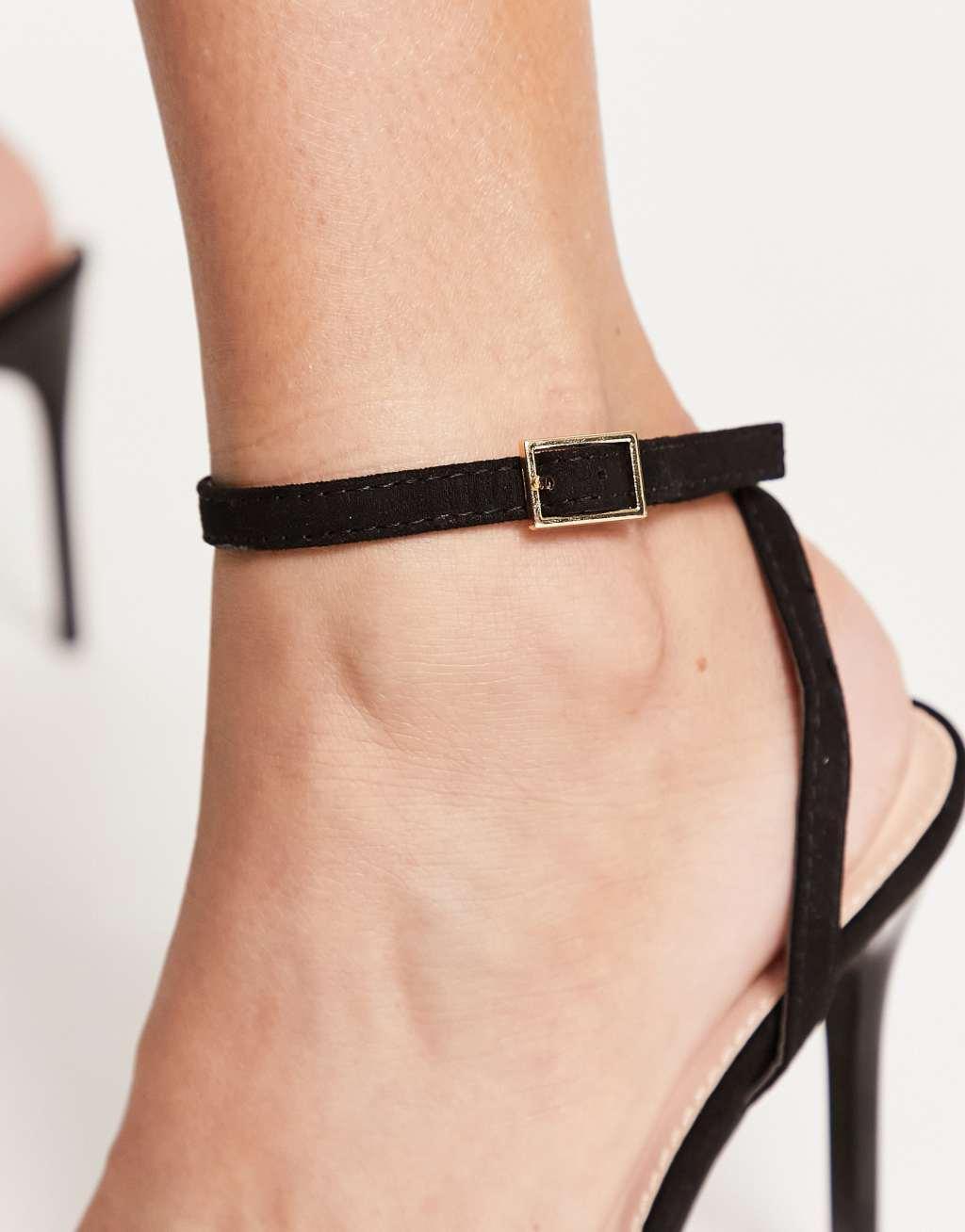 Truffle Collection Wide Fit barely there heeled sandals in black Product Image