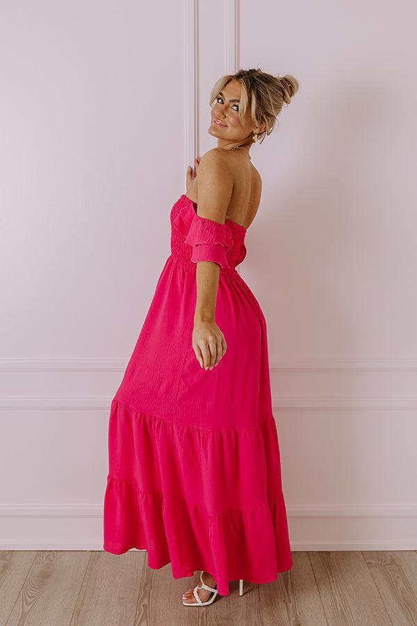 Seaside Chic Smocked Maxi In Hot Pink Product Image