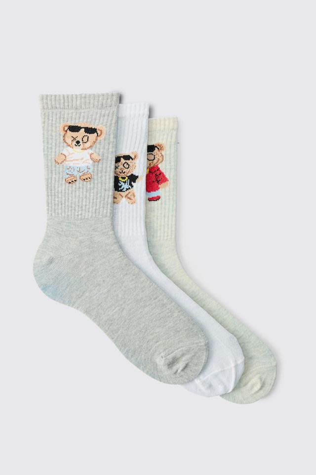 3 Pack Teddy Bear Sports Socks | boohooMAN USA Product Image