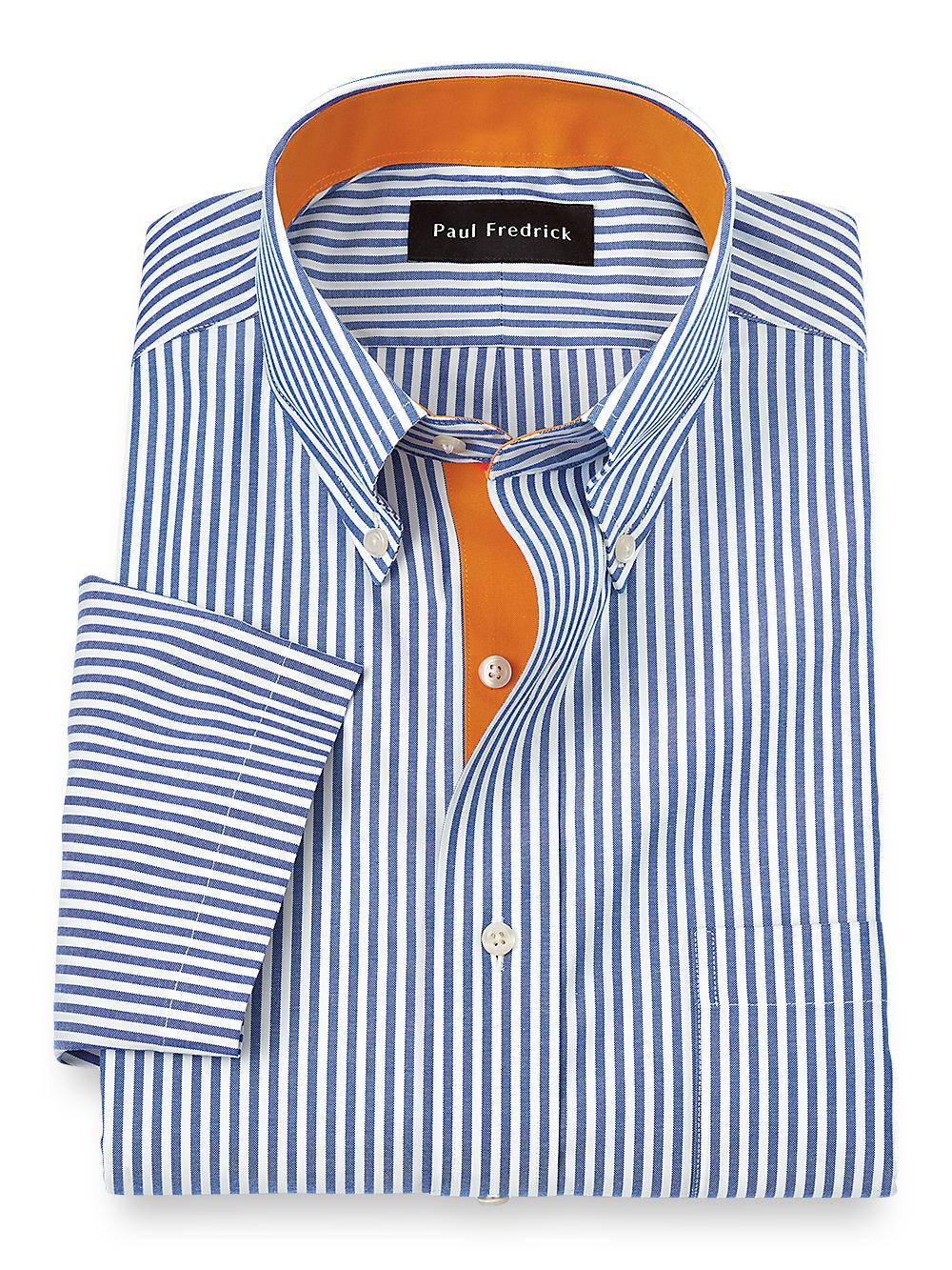 Slim Fit Comfort Stretch Non-iron Stripe Dress Shirt With Contrast Trim Product Image