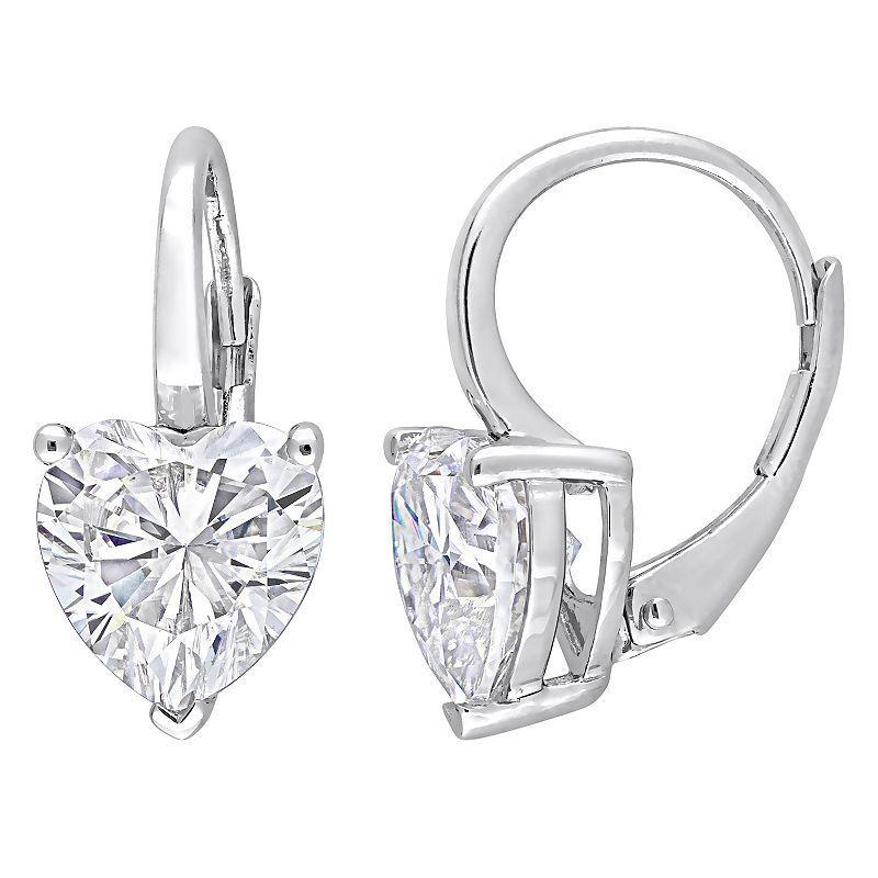 Stella Grace Sterling Silver 4 Carat T.W. Lab-Created Moissanite Heart Leverback Earrings, Womens Product Image