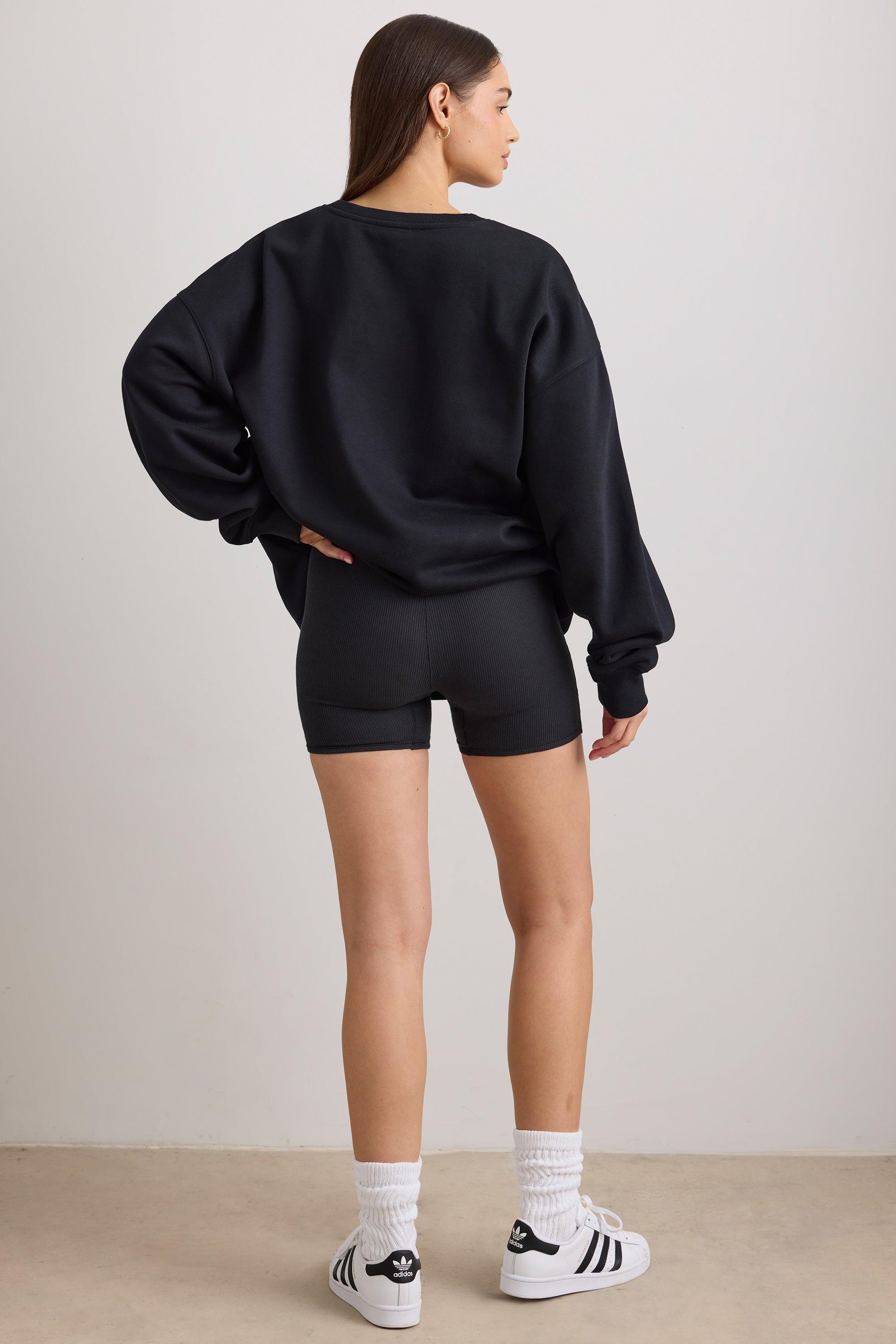 Oversized Crew Neck Sweatshirt in Black Female Product Image