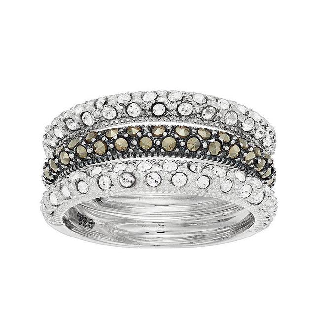 Lavish by TJM Sterling Silver Marcasite & Crystal 3-Piece Stackable Ring Set, Womens White Product Image