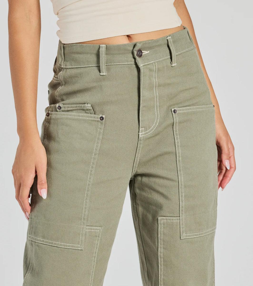 Effortlessly Casual Wide-Leg Twill Cargo Pants Product Image