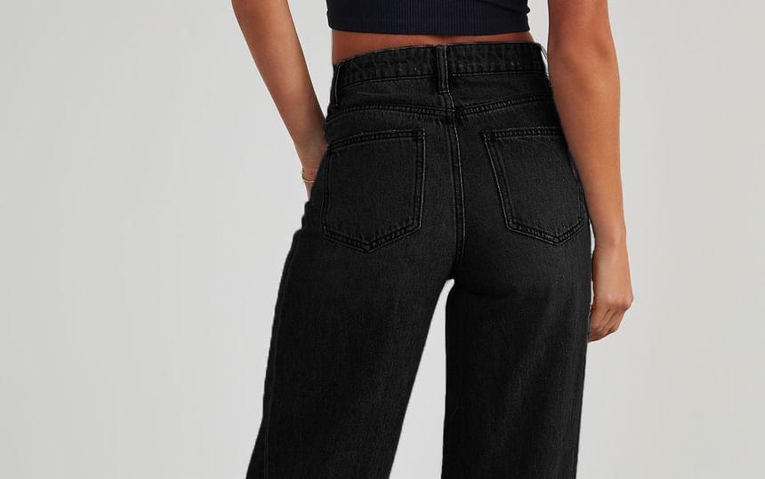 High Waist Frayed Hem Wide Leg Jeans Product Image