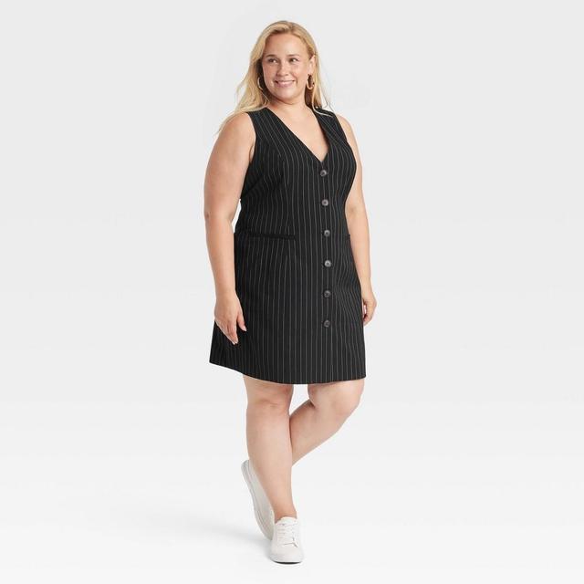 Womens Tailored Mini Vest Dress - A New Day Black Pinstripe 4X Product Image