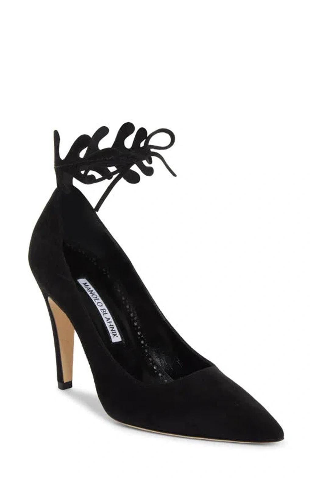 MANOLO BLAHNIK Suede Ankle-cuff Stiletto Pumps In Black Product Image