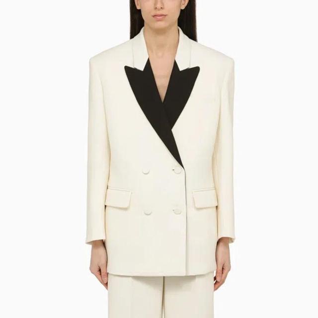 VALENTINO Wool Blend Double Crepe Tuxedo Jacket In White Product Image