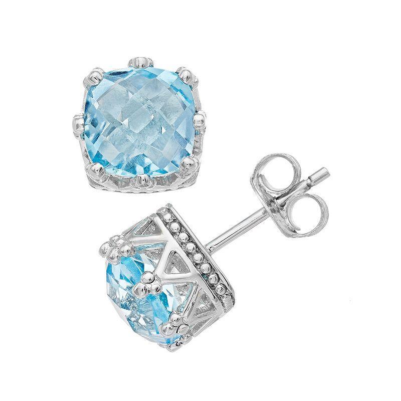 Sterling Silver Sky Blue Topaz Crown Stud Earrings, Womens Product Image