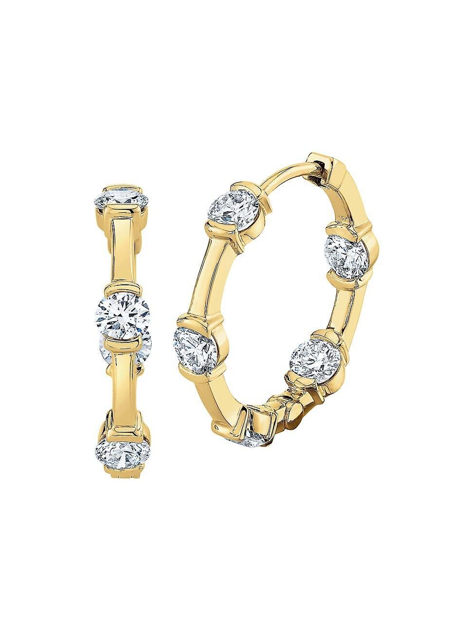 Womens 18K Yellow Gold & 1.42 TCW Diamond Huggie Hoop Earrings Product Image