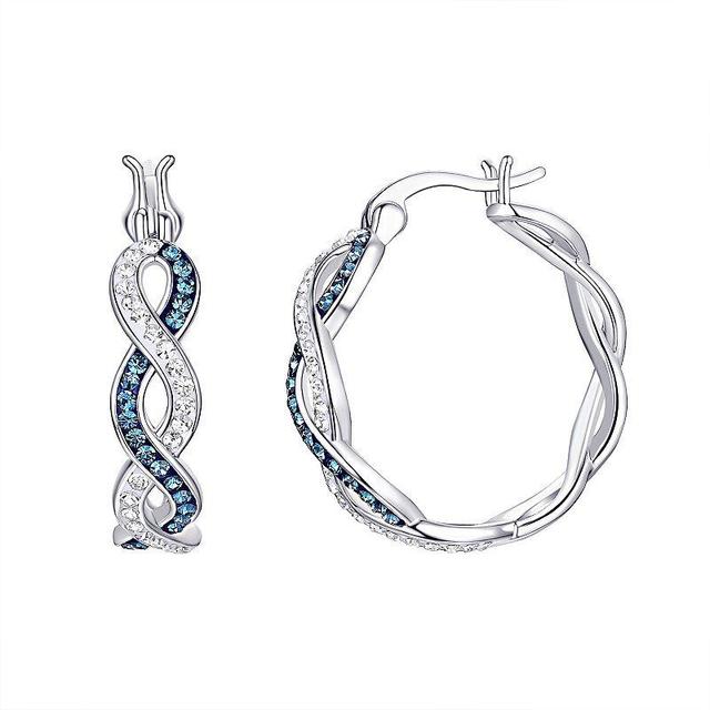 Chrystina Silver Plated Clear & Montana Crystal Twist Hoop Earrings, Womens, White Product Image