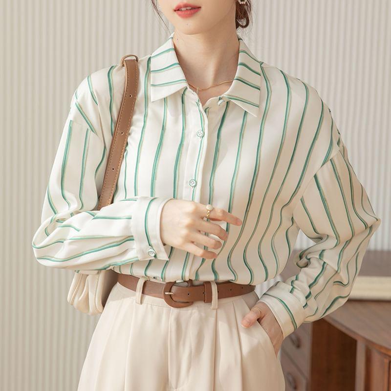 Striped Button-Up Shirt Product Image