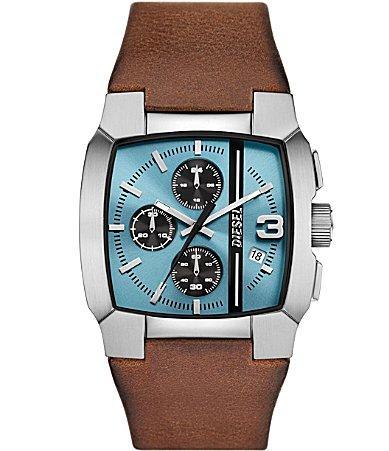 Diesel Mens Cliffhanger Chronograph Brown Leather Strap Watch Product Image