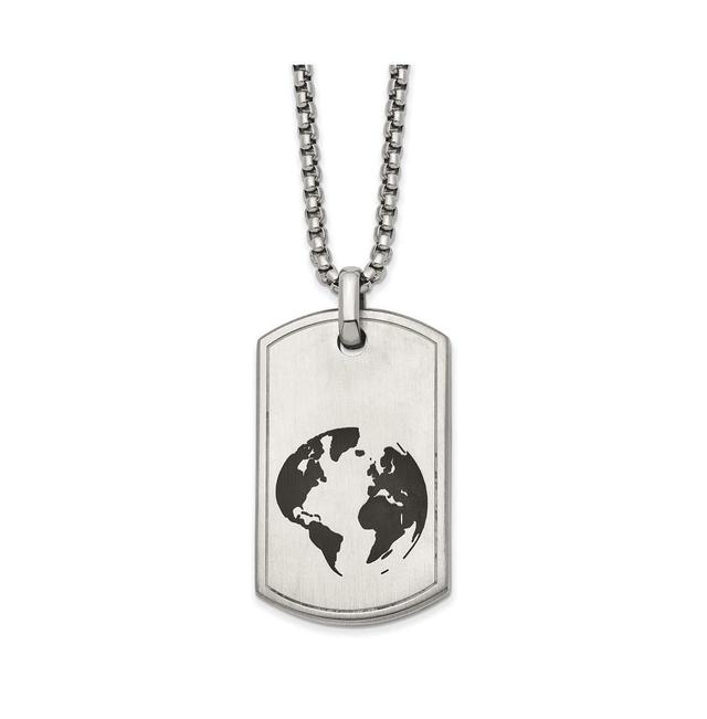 Mens Black Enamel Stainless Steel Earth Dog Tag Necklace Product Image