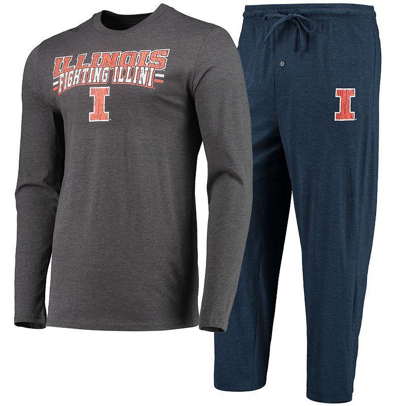 Mens Concepts Sport /Heathered Charcoal Illinois Fighting Illini Meter Long Sleeve T-Shirt & Pants Sleep Set Blue Product Image