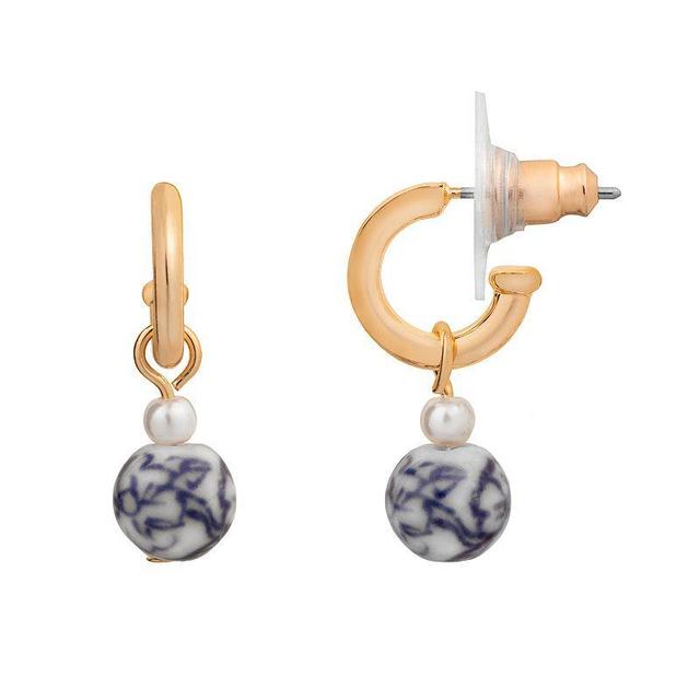 LC Lauren Conrad Ceramic Floral Bead Huggie Drop Earrings, Womens, Gold Product Image