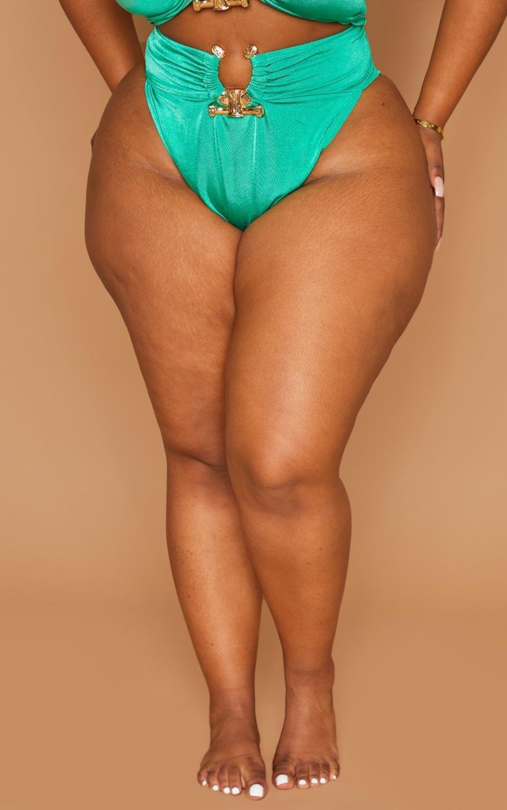 Plus Green Hammered Trim Bikini Bottoms Product Image