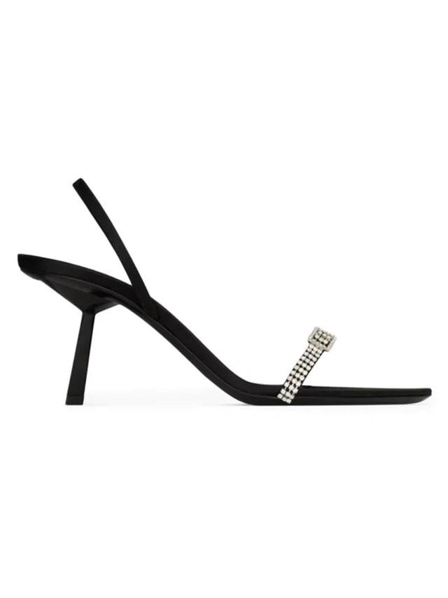 SAINT LAURENT Crystal-embellished Satin Slingback Sandals In Black Product Image