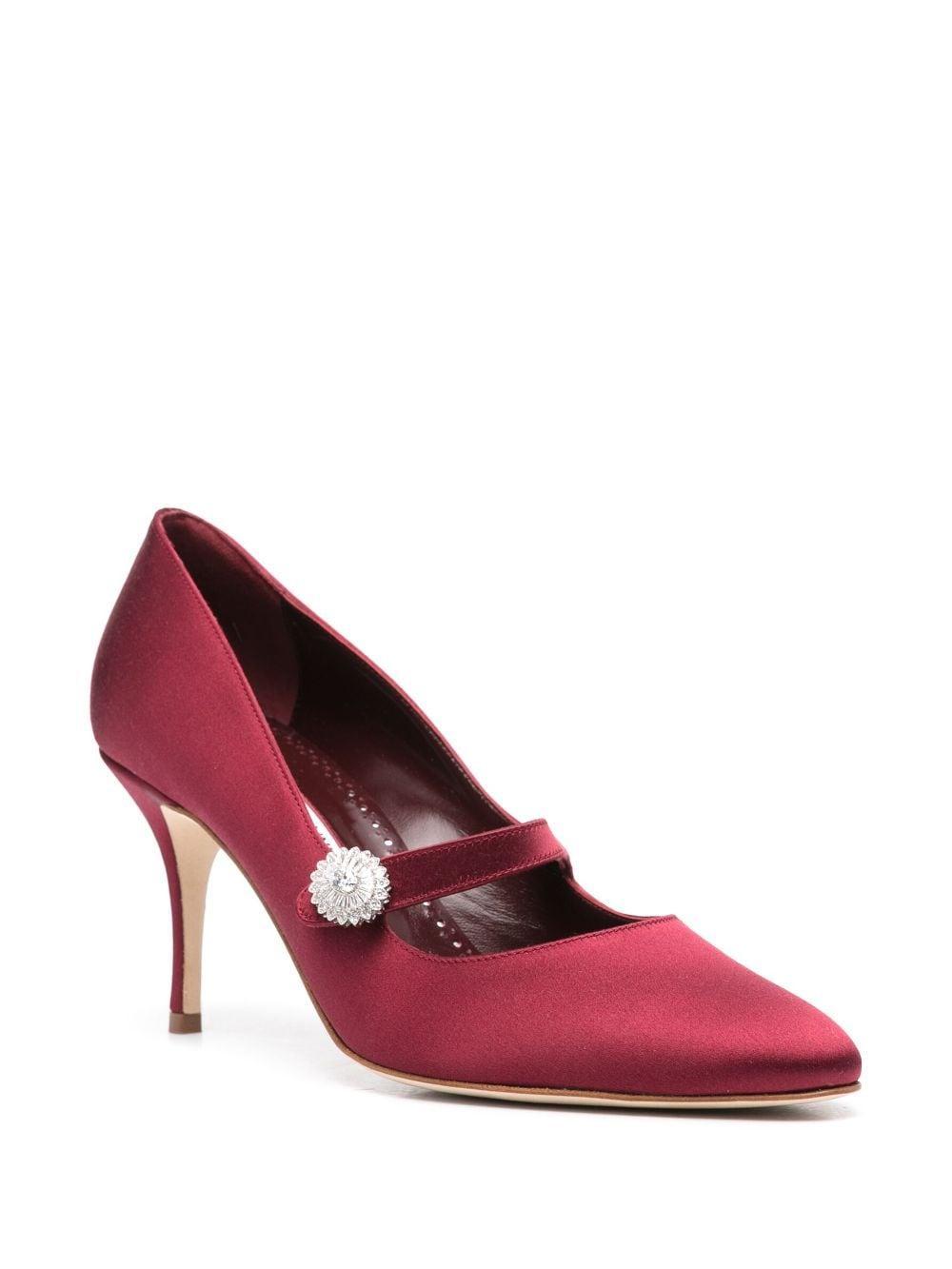 Satin Crystal Mary Jane Pumps In Red Product Image