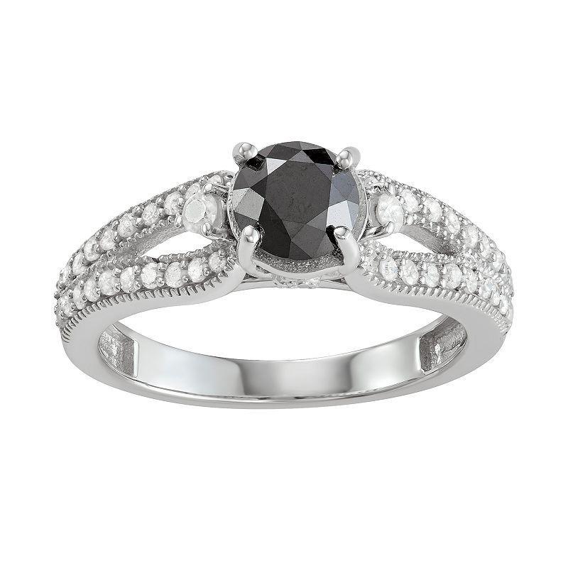 Jewelexcess Sterling Silver 1 1/3 CT Black & White Diamond Ring, Womens Product Image