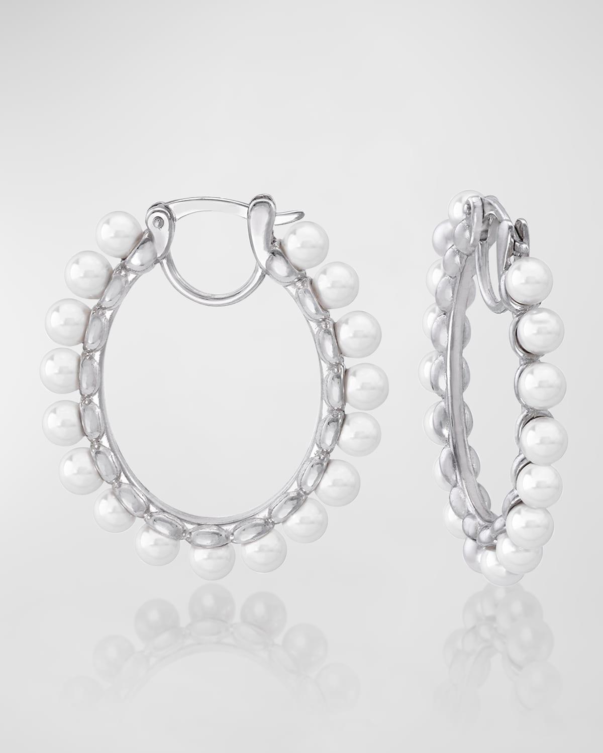 Womens Ada Rhodium-Plated Sterling Silver & 4MM Faux Pearl Hoop Earrings Product Image