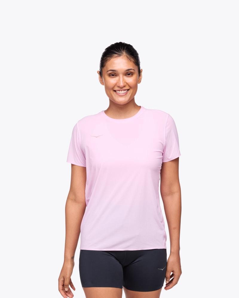 HOKA Womens Airolite Run Short Sleeve Shirt in Pink Twilight, Size Medium Product Image