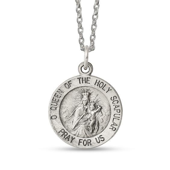 Men's Antique-Finish "Queen of the Holy Scapular" Textured Small Medallion Pendant in Sterling Silver Product Image