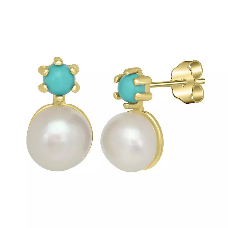 Gemistry 14k Gold Over Sterling Silver Freshwater Cultured Pearl & Turquoise Stud Earrings, Womens, Gold Tone Product Image