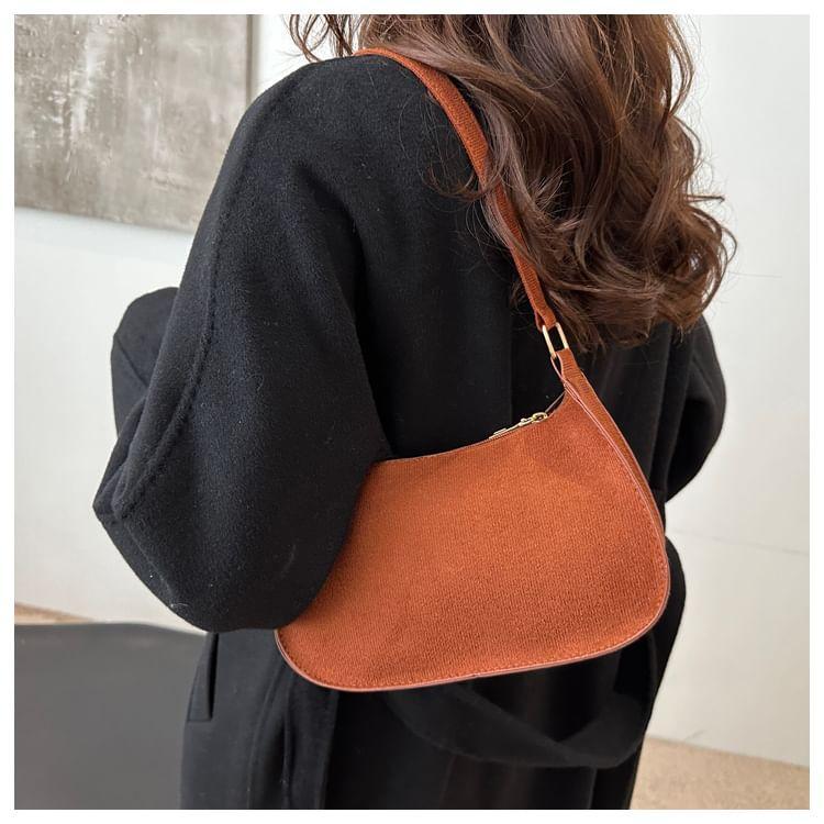 Plain Faux Suede Shoulder Bag Product Image