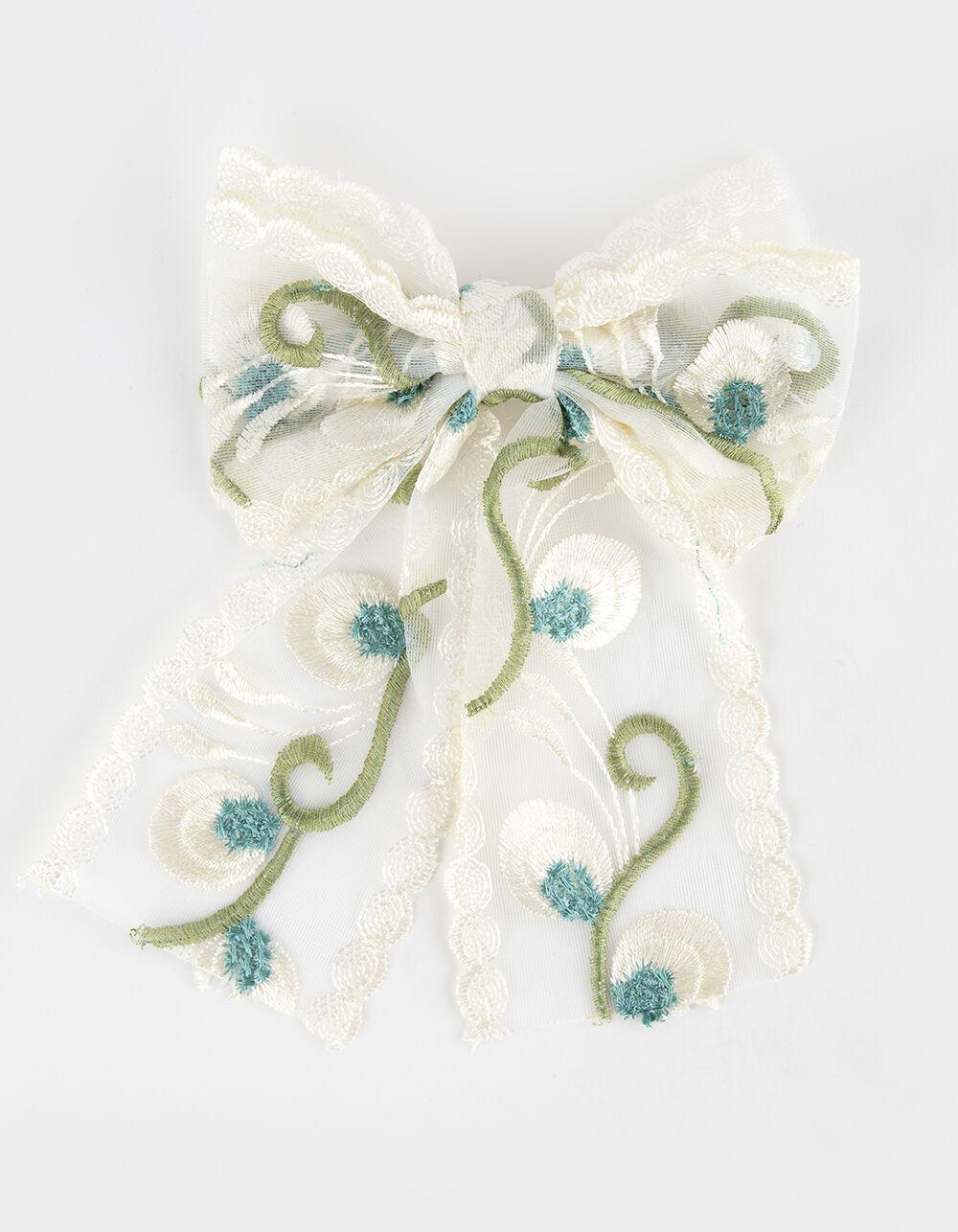 FULL TILT Blue Floral Embroidered Bow Hair Clip Product Image