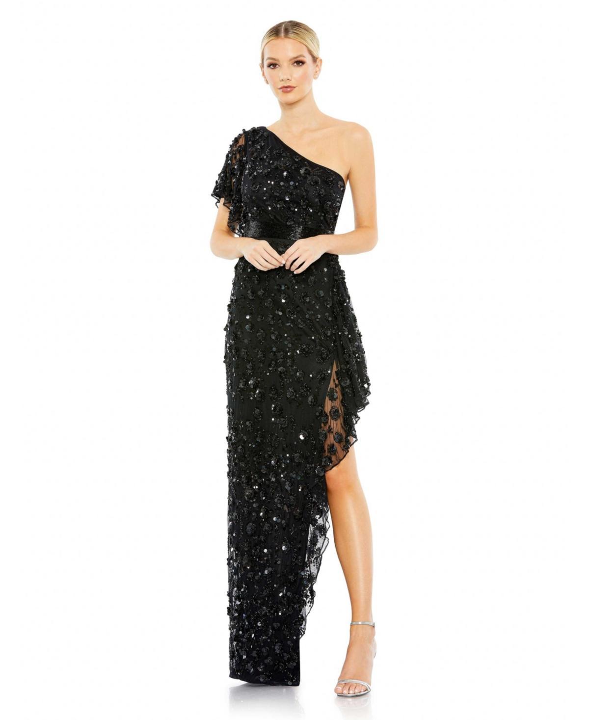 Mac Duggal Sequin One-Shoulder Slit Gown Product Image