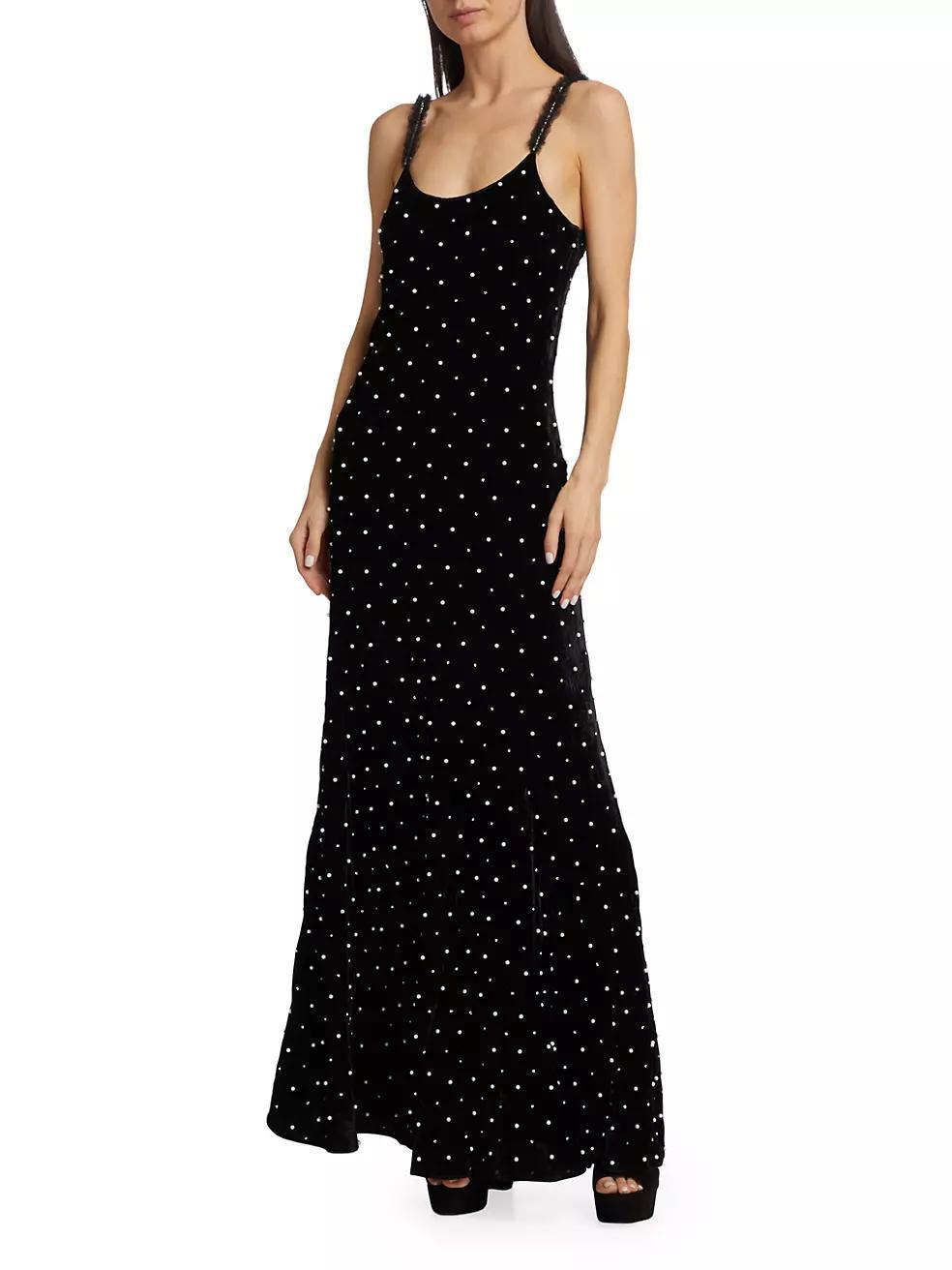 Aspen Rhinestone & Imitation Pearl Velvet Maxi Dress Product Image