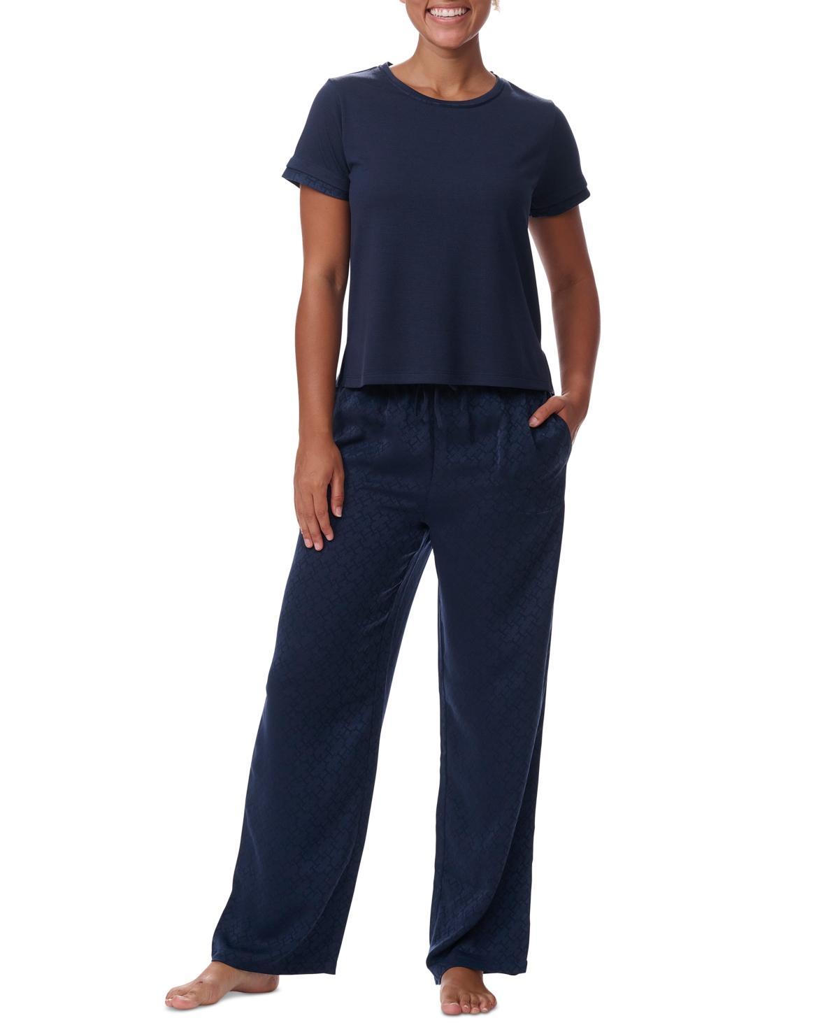 Tommy Hilfiger Womens 2-Pc. Short-Sleeve Satin Logo Pajamas Set Product Image