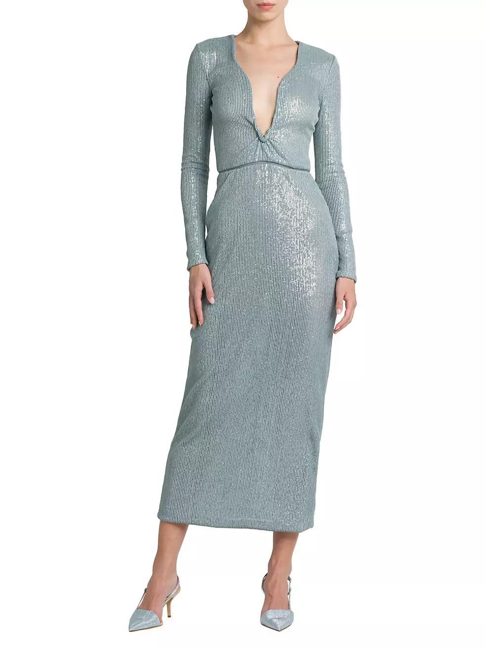 Sequined Long-Sleeve Midi Dress Product Image