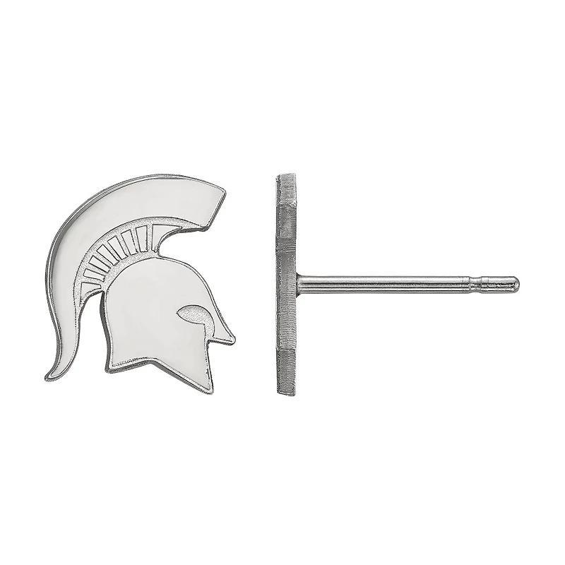 LogoArt 10K White Gold Michigan State Spartans Extra Small Post Earrings, Womens Product Image