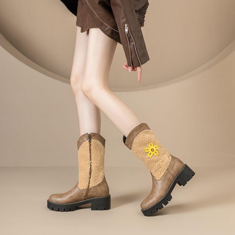 Flower Embellishment Mid Calf Boots Product Image