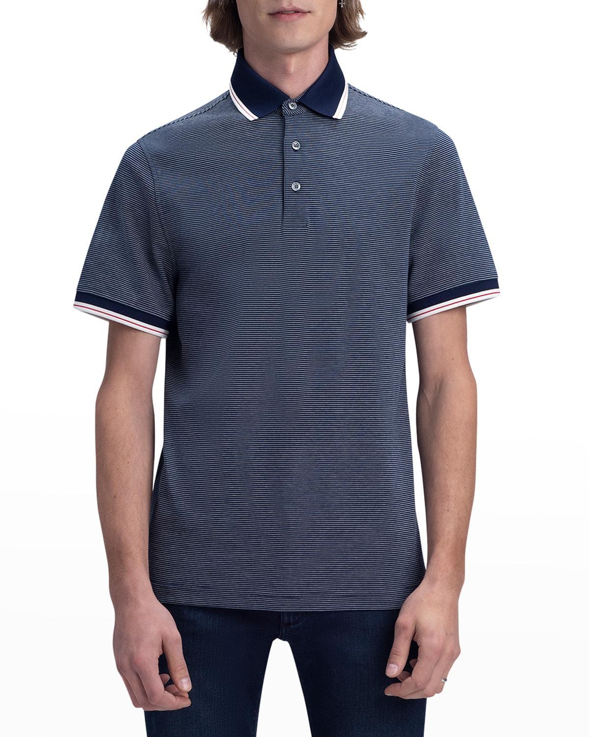 Mens Striped Pima Cotton Polo Shirt with Contrast Collar & Cuffs Product Image