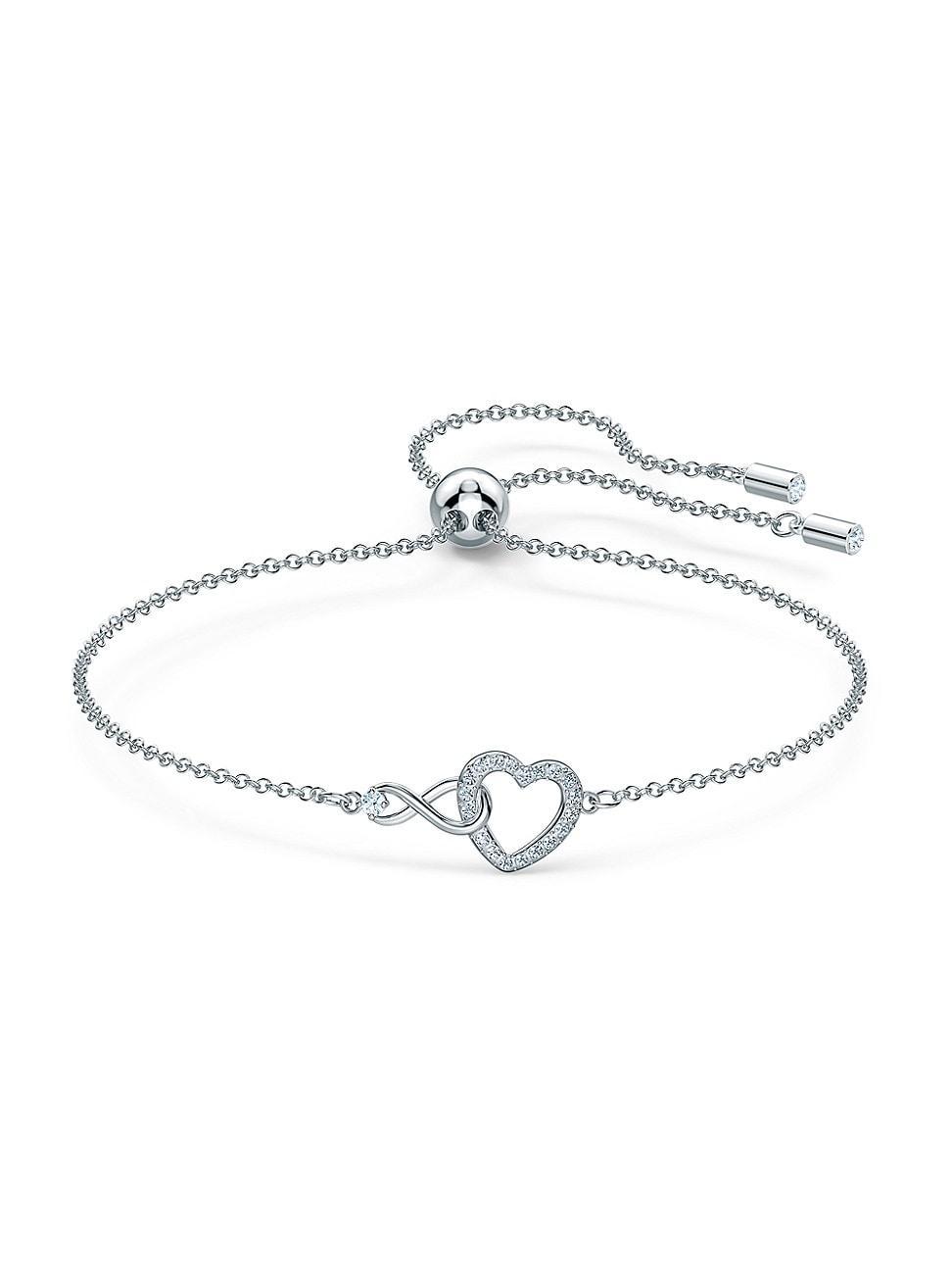 Womens Hyperbola Crystal Rhodium-Plated Infinity & Heart Bracelet Product Image