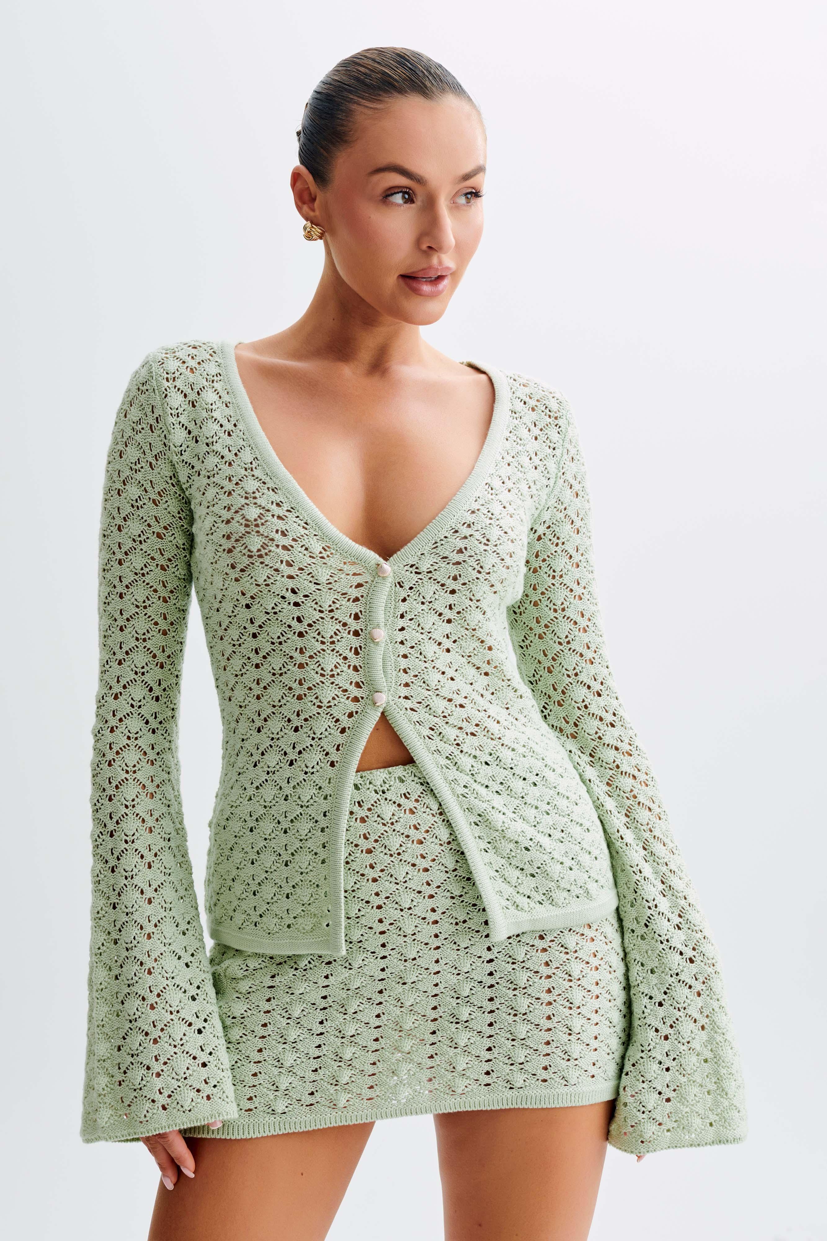 Murphy Long Sleeve Knit Shell Button Cardigan - Pastel Green Product Image