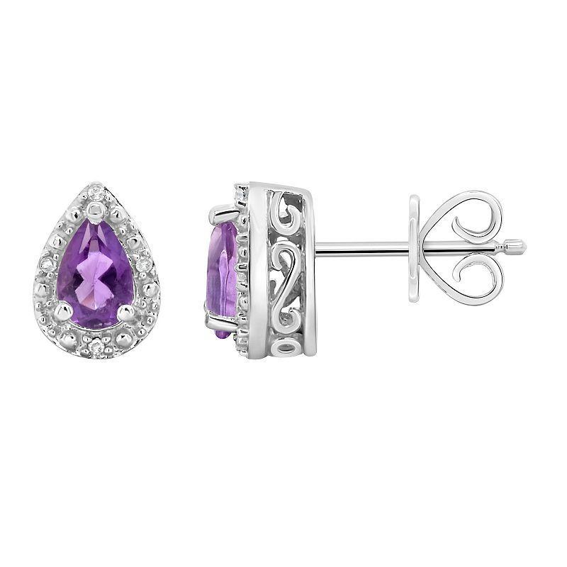 Gemstone and Diamond Accent Stud Earrings in Sterling Silver Product Image