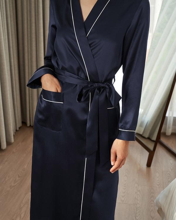 22 Momme Contra Trim And Full Length Silk Robe Product Image